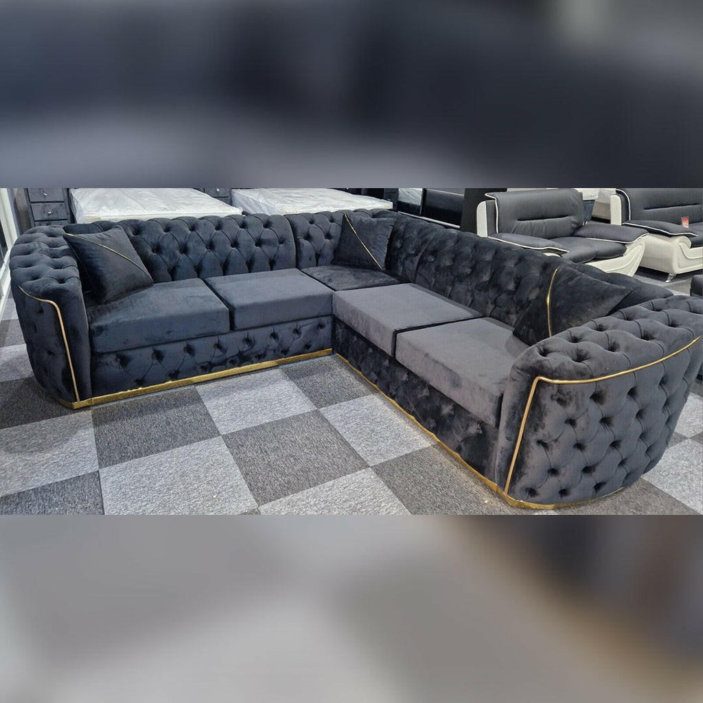 TORONTO CHESTERFIELD CORNER SOFA BLACK & GREY | SofaSaleHub UK