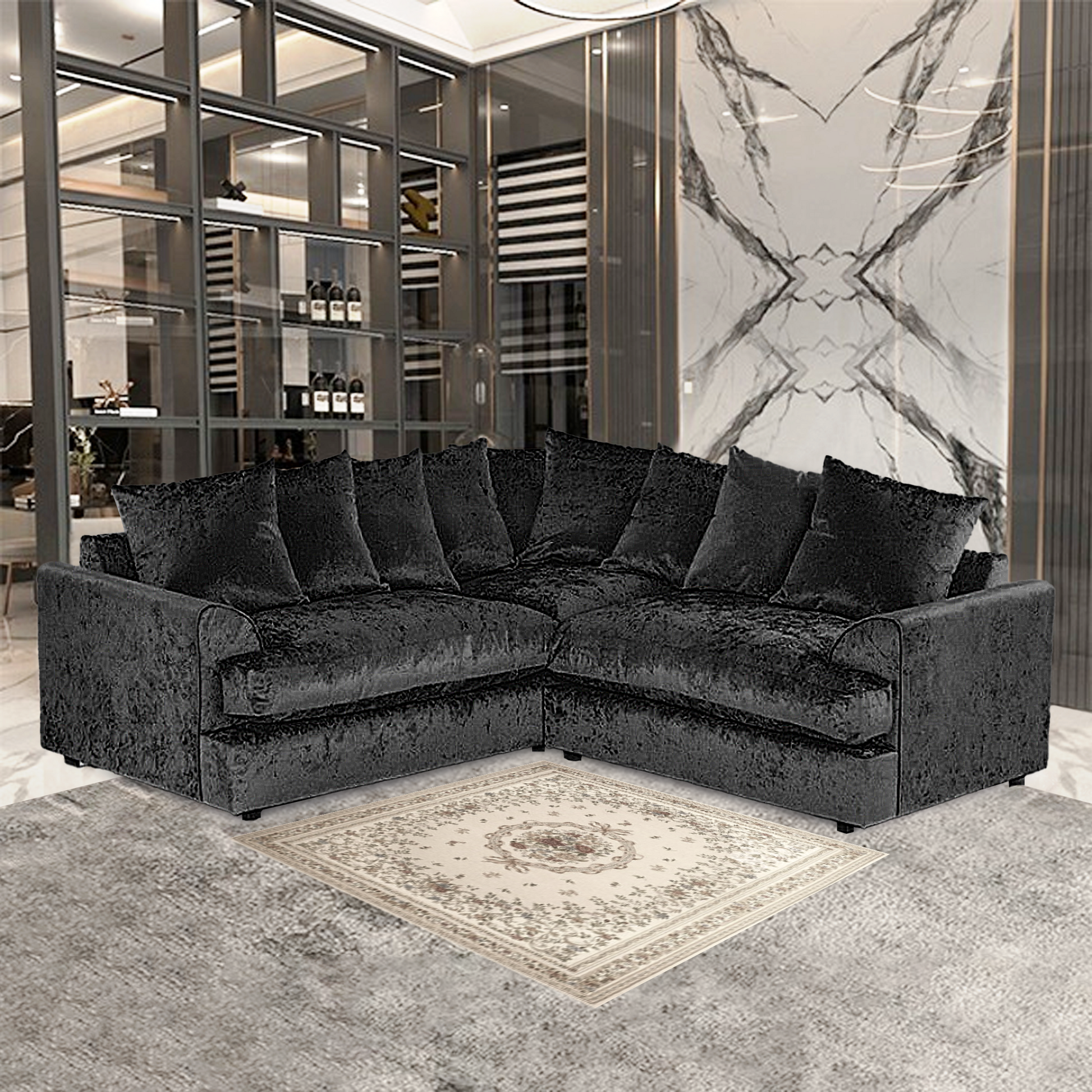 DYLAN CRUSH VELVET WIDE ARMREST 5 SEATER WITH FOOTSTOOL – CLASSIC CORNER SOFA | SofaSaleHub UK