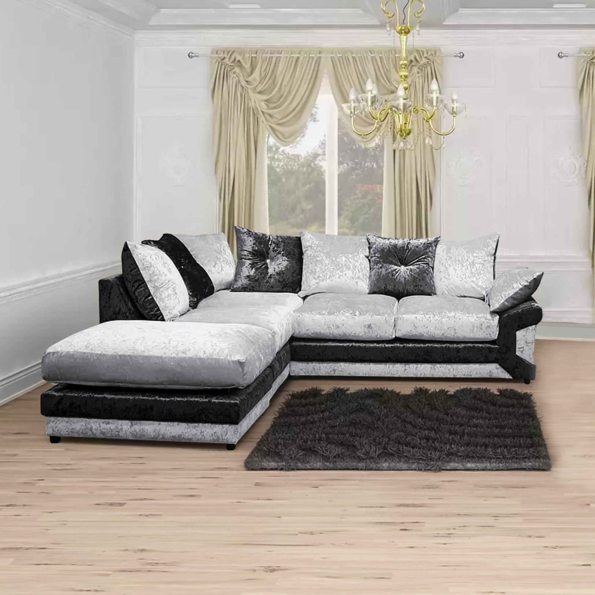 DINO Crush Velvet Single Arm 5 Seater Left Right Hand Corner Sofa | SofaSaleHub UK