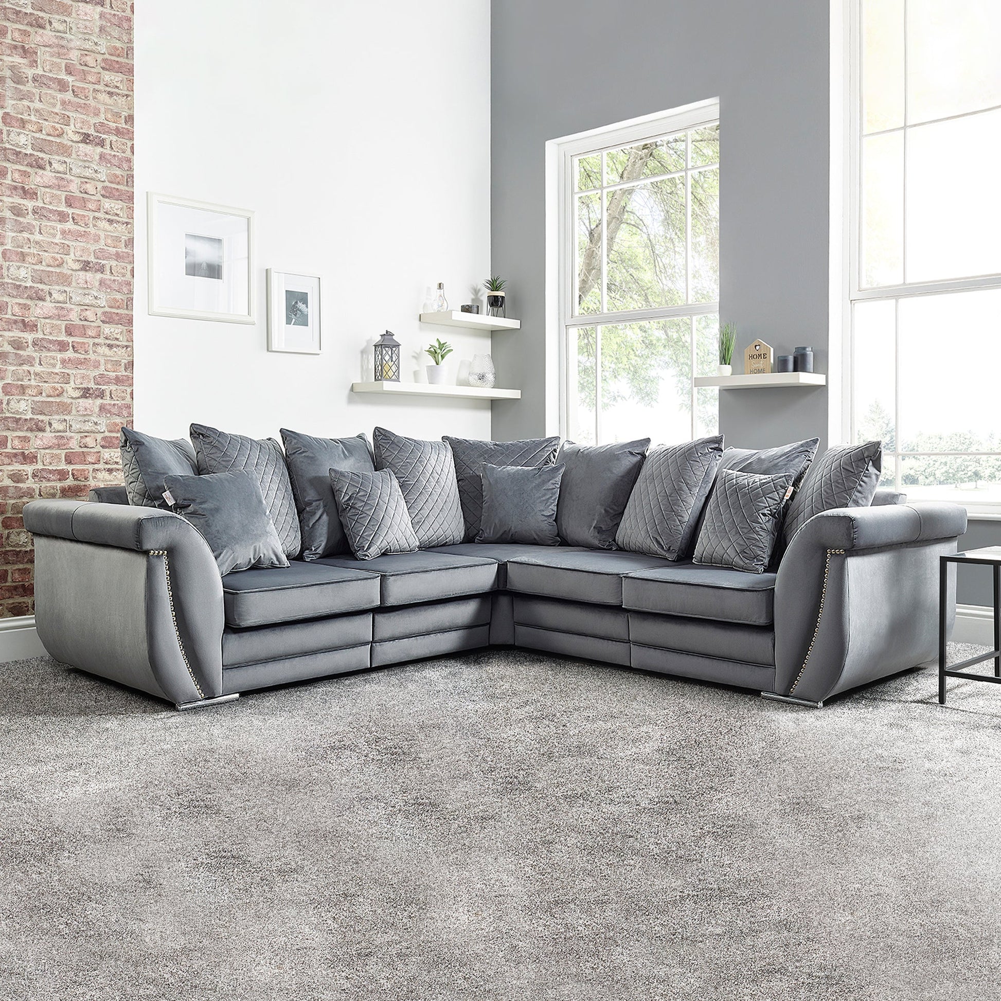 Falcon Chenille Fabric 5 Seater Wide Armrest Comfortable Luxurious Corner Sofa | SofaSaleHub UK
