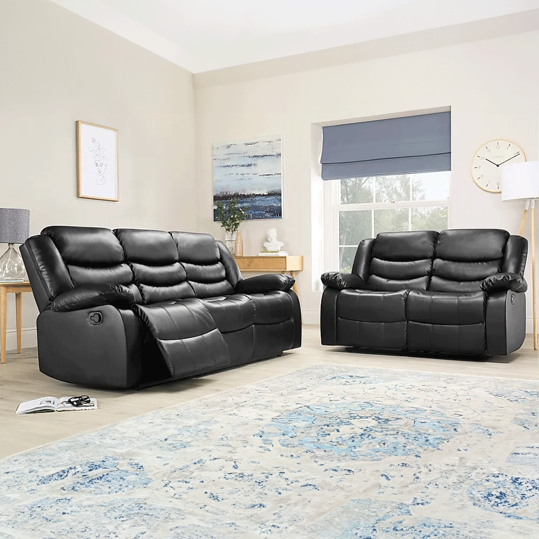 ROMA LEATHER RECLINER SOFA WITH CUPHOLDERS - 3+2 SEATER SOFA | SofaSaleHub UK